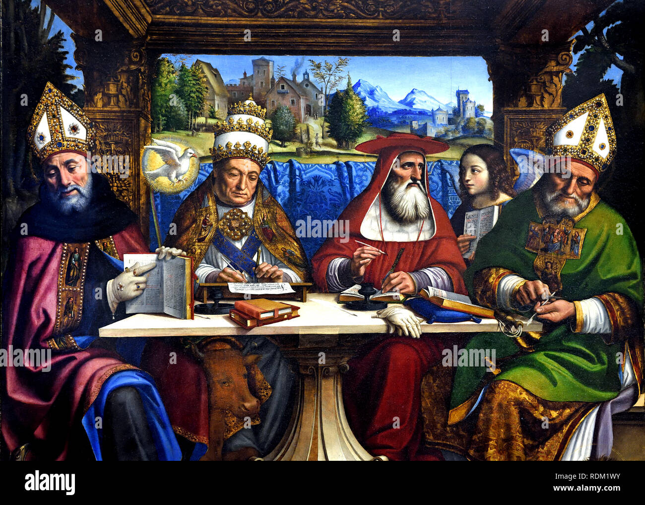 Four doctors of the Church Four Evangelists by Pier Francesco Sacchi 1485 1528, Italy, Italian, Stock Photo
