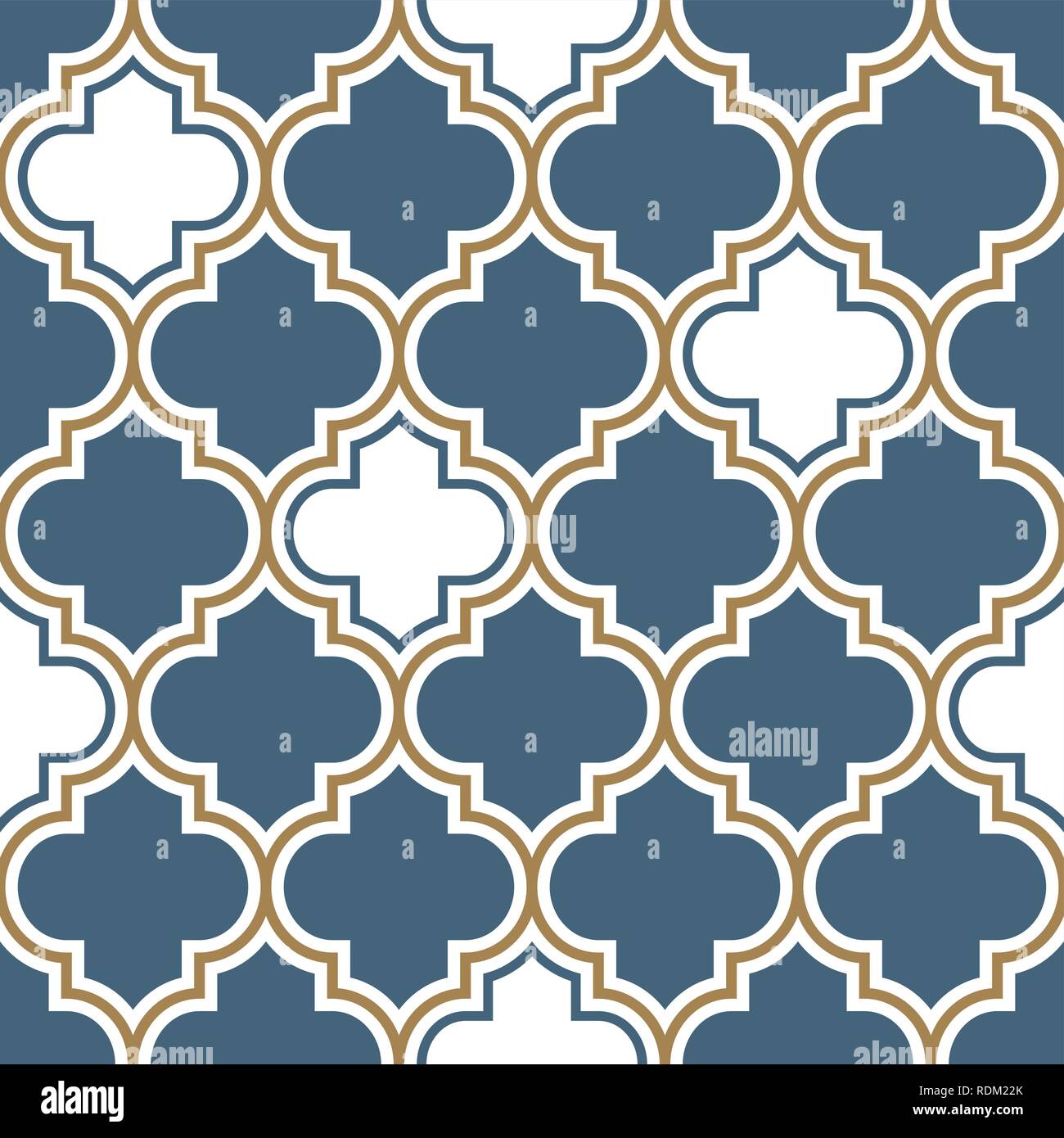 Vector moroccan repeat seamless pattern. Light blue, gold beige line on white background. Stock Vector
