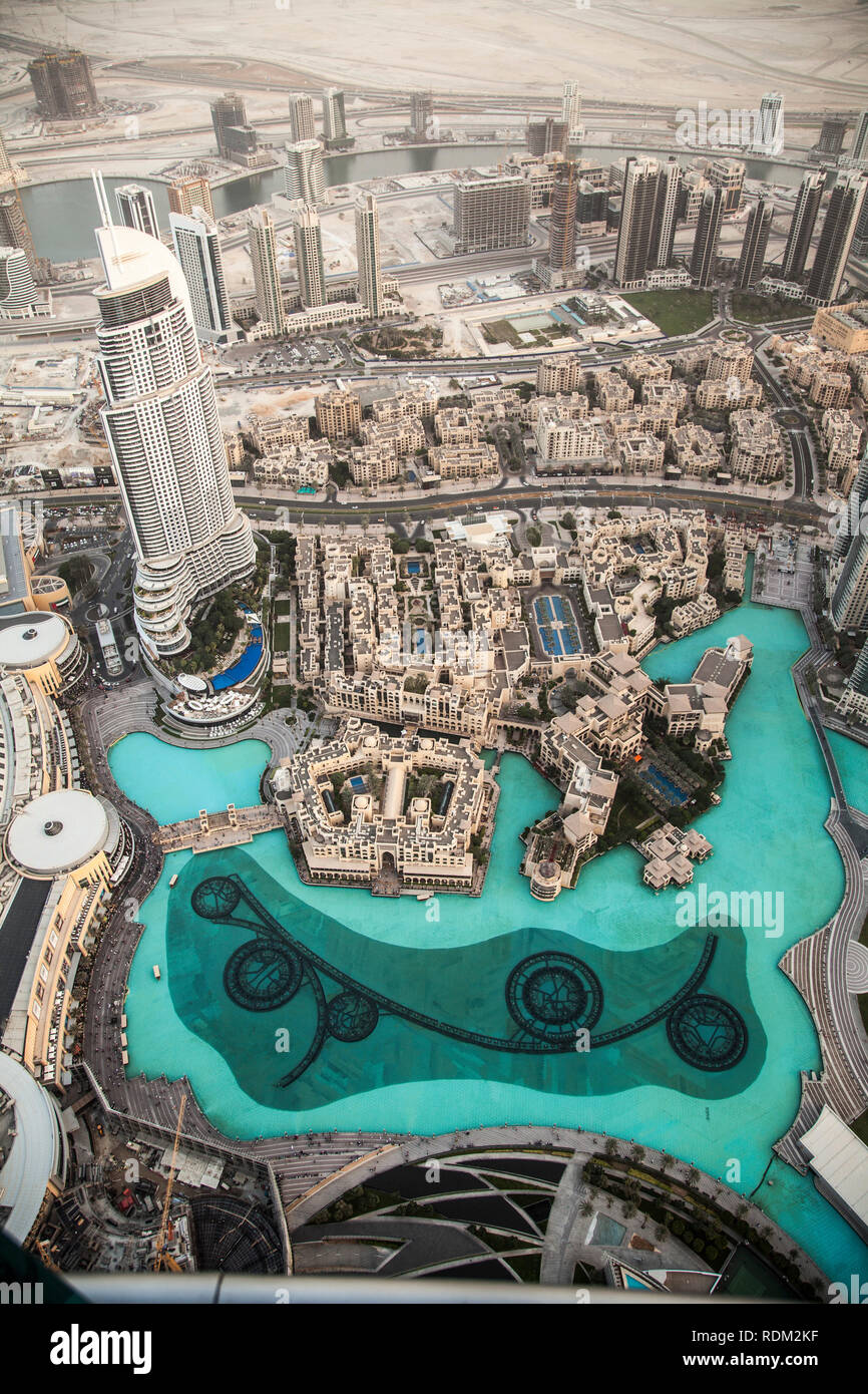 Desde lo alto de Burj Khalifa, Dubai Stock Photo