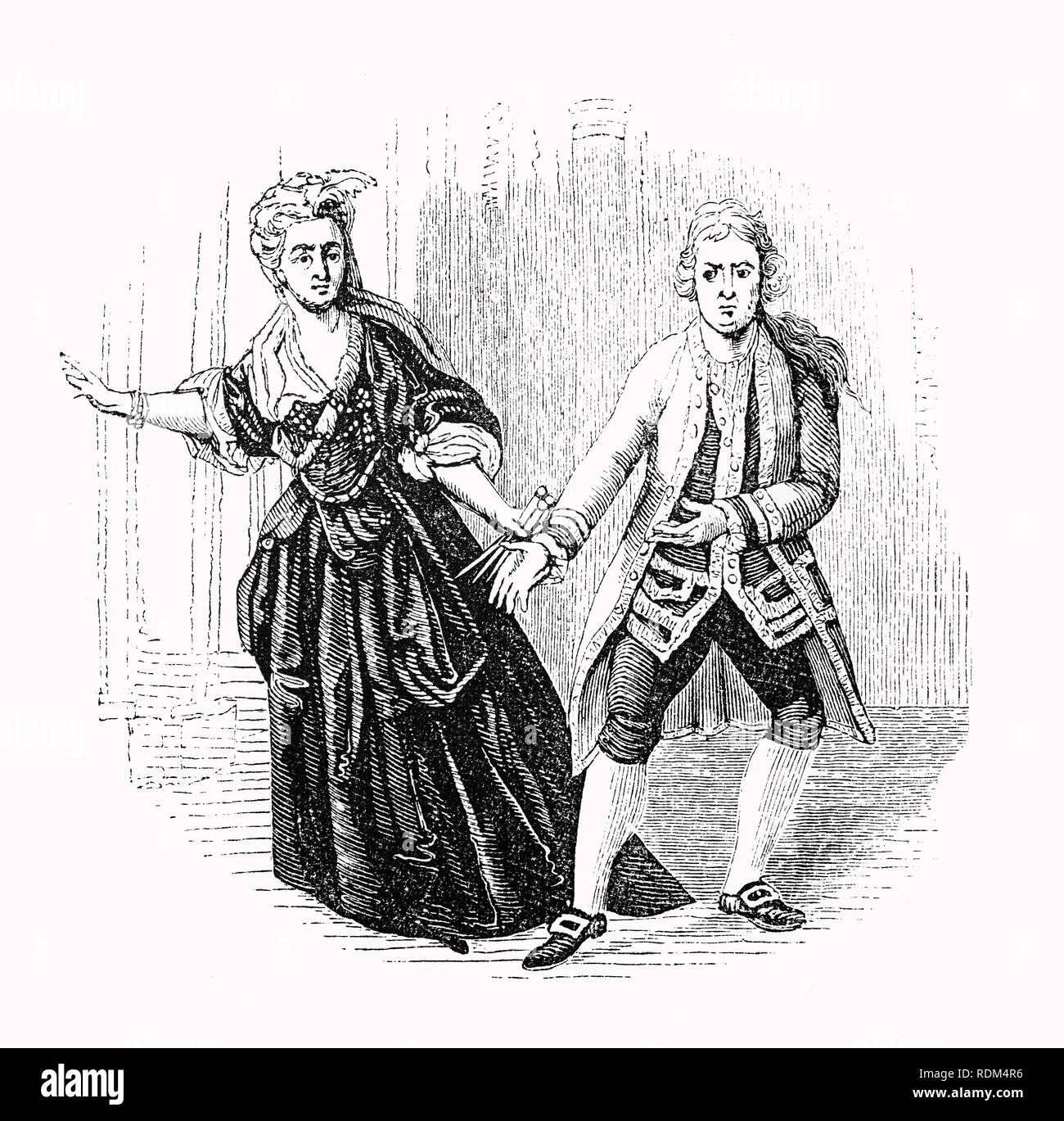 David Garrick (1717-1779), English actor, playwright, theatre manager and producer performing in MacBeth. He went on to influence nearly all aspects of theatrical practice throughout the 18th century, and was a pupil and friend of Dr Samuel Johnson. He appeared in a number of amateur theatricals, and with his appearance in the title role of Shakespeare's Richard III, audiences and managers began to take notice. Stock Photo