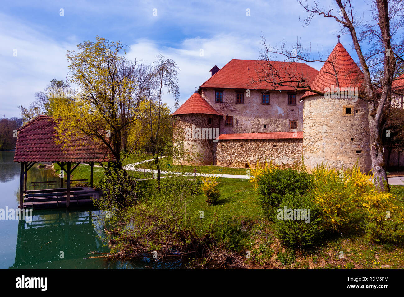 Otocec,castle,13th century,five-star hotel,Krka River,Slovenia Stock Photo