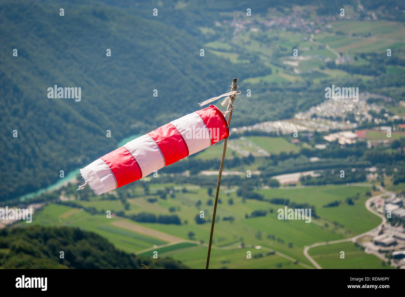 Wind flag above Tolmin valley, Slovenia Stock Photo