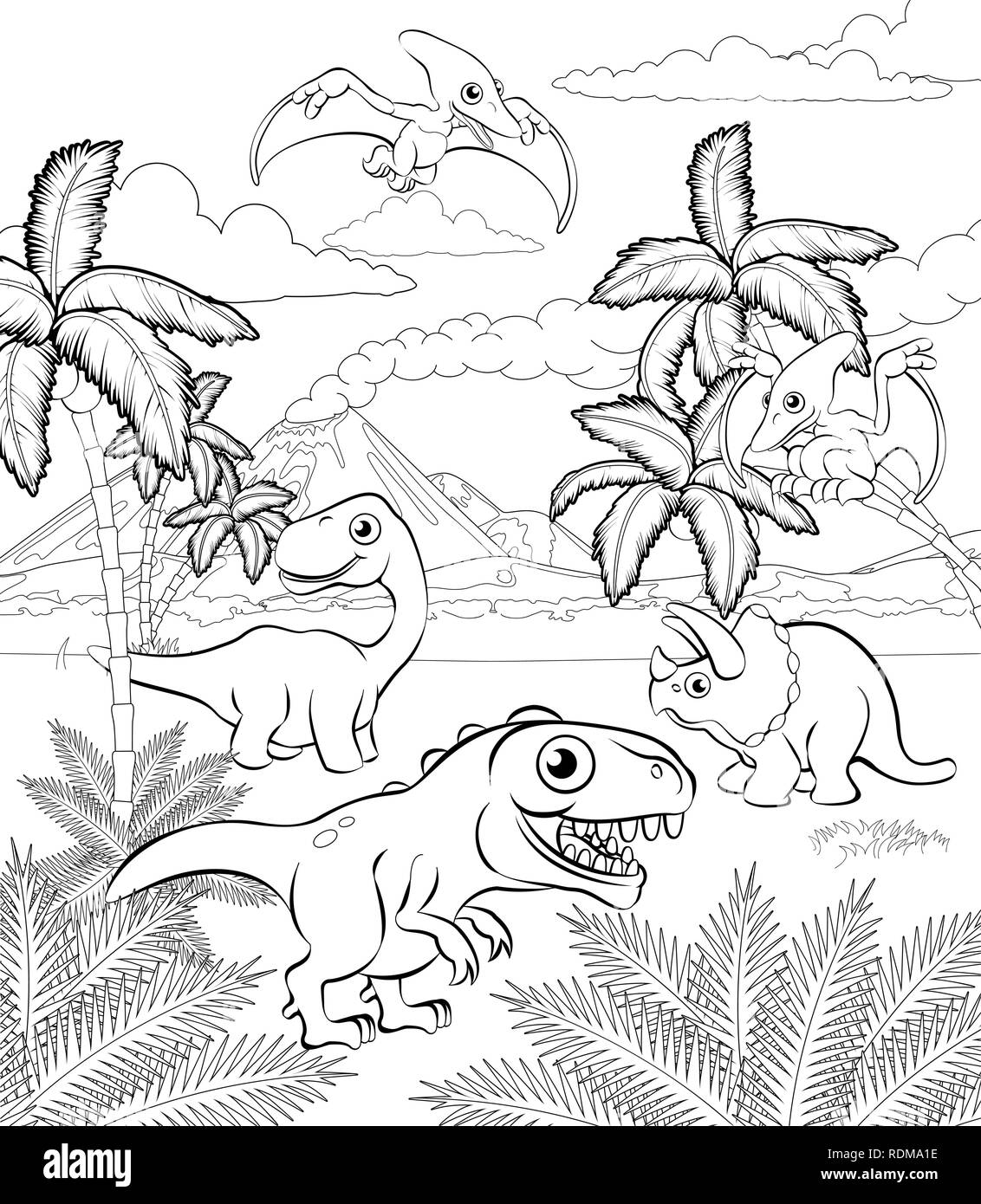 Dinosaur Cartoon Prehistoric Landscape Scene Stock Vector Image & Art ...