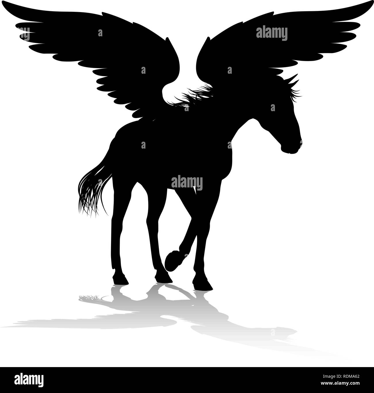 Pegasus Silhouette Mythological Winged Horse Stock Vector