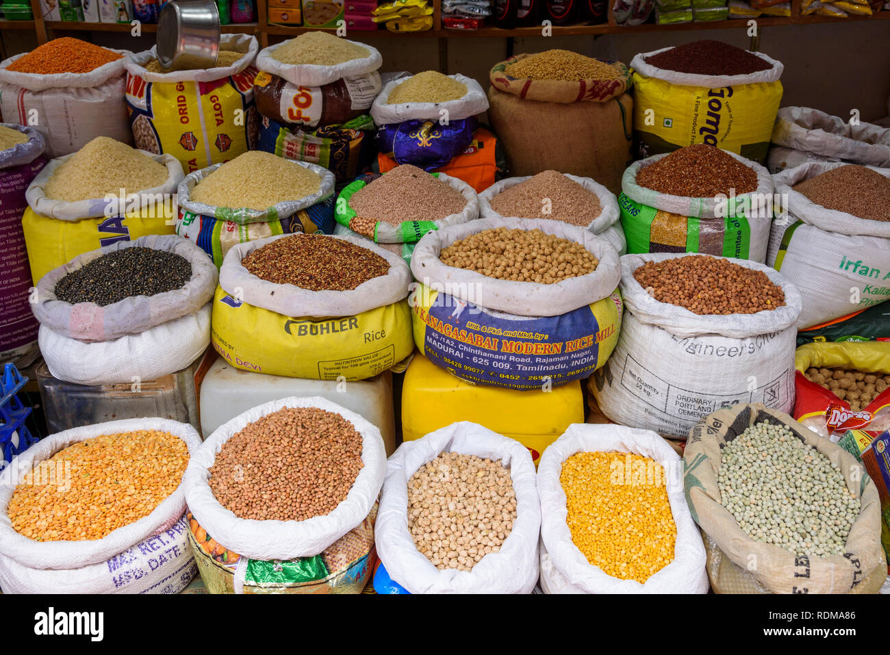 Beans and pulses for sale at Conemara market, Trivandrum, Kerala, India