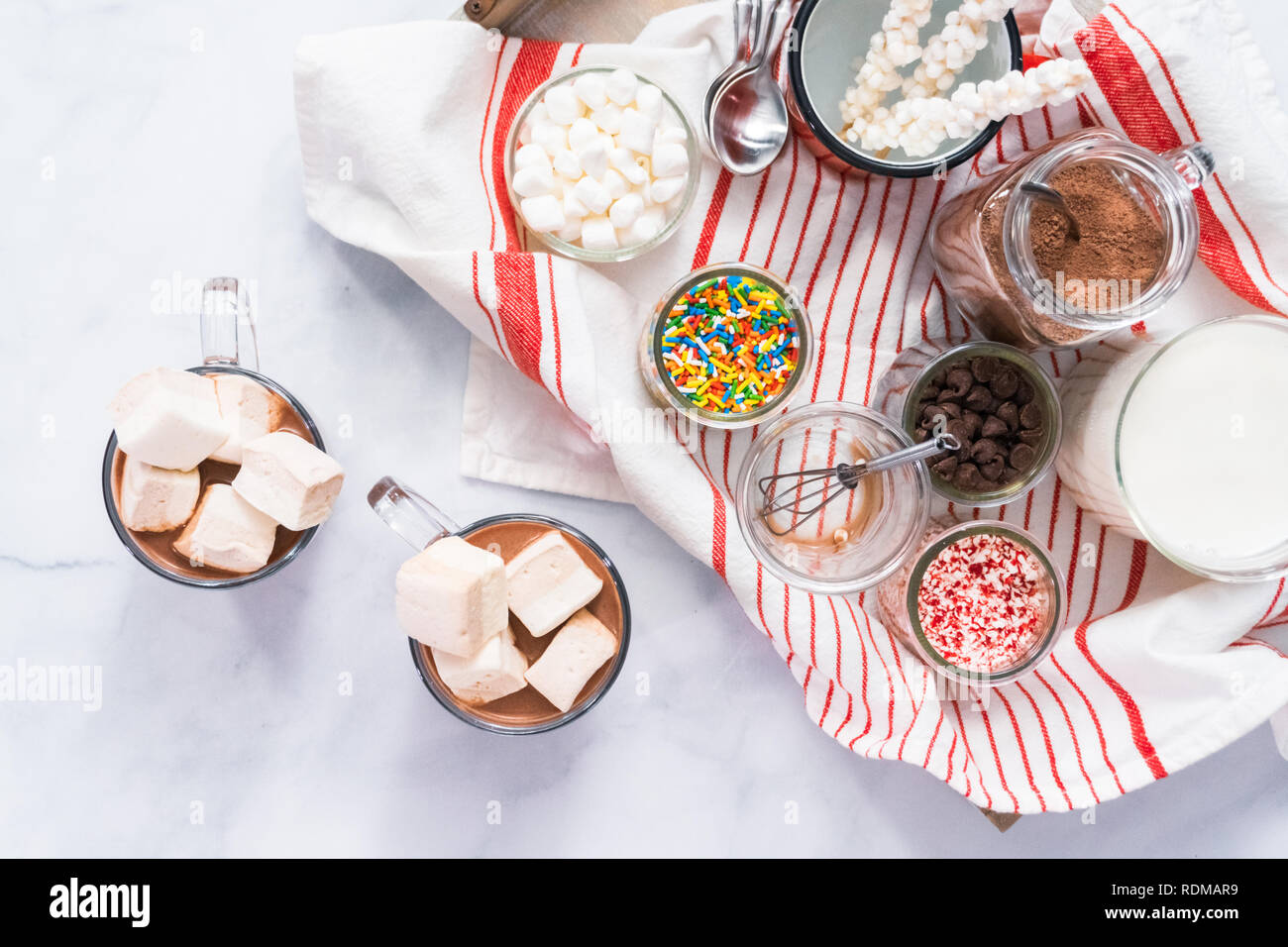 Flat Lay Hot Chocolate Bar With Variety Of Topping On The Tray