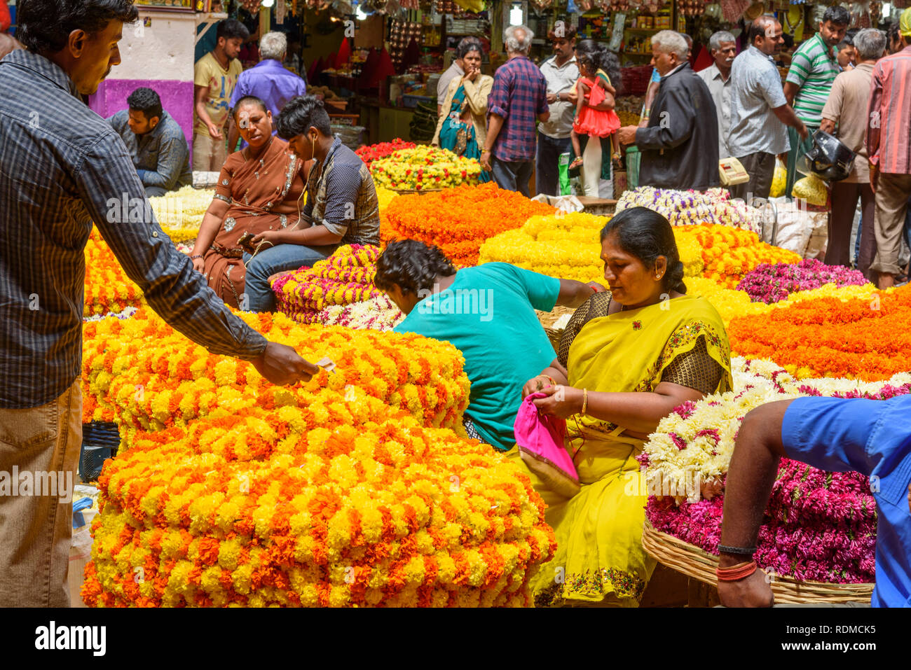 Flower garlands for sale, Krishnarajendra market, Banaglore, Bengaluru