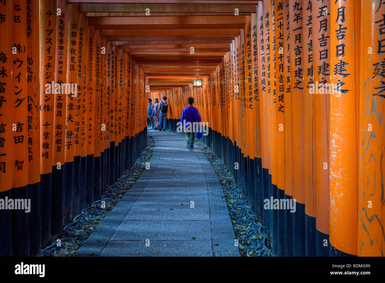 People Walking Through Red Torii Gates Kyoto Japan Stock Photo Alamy