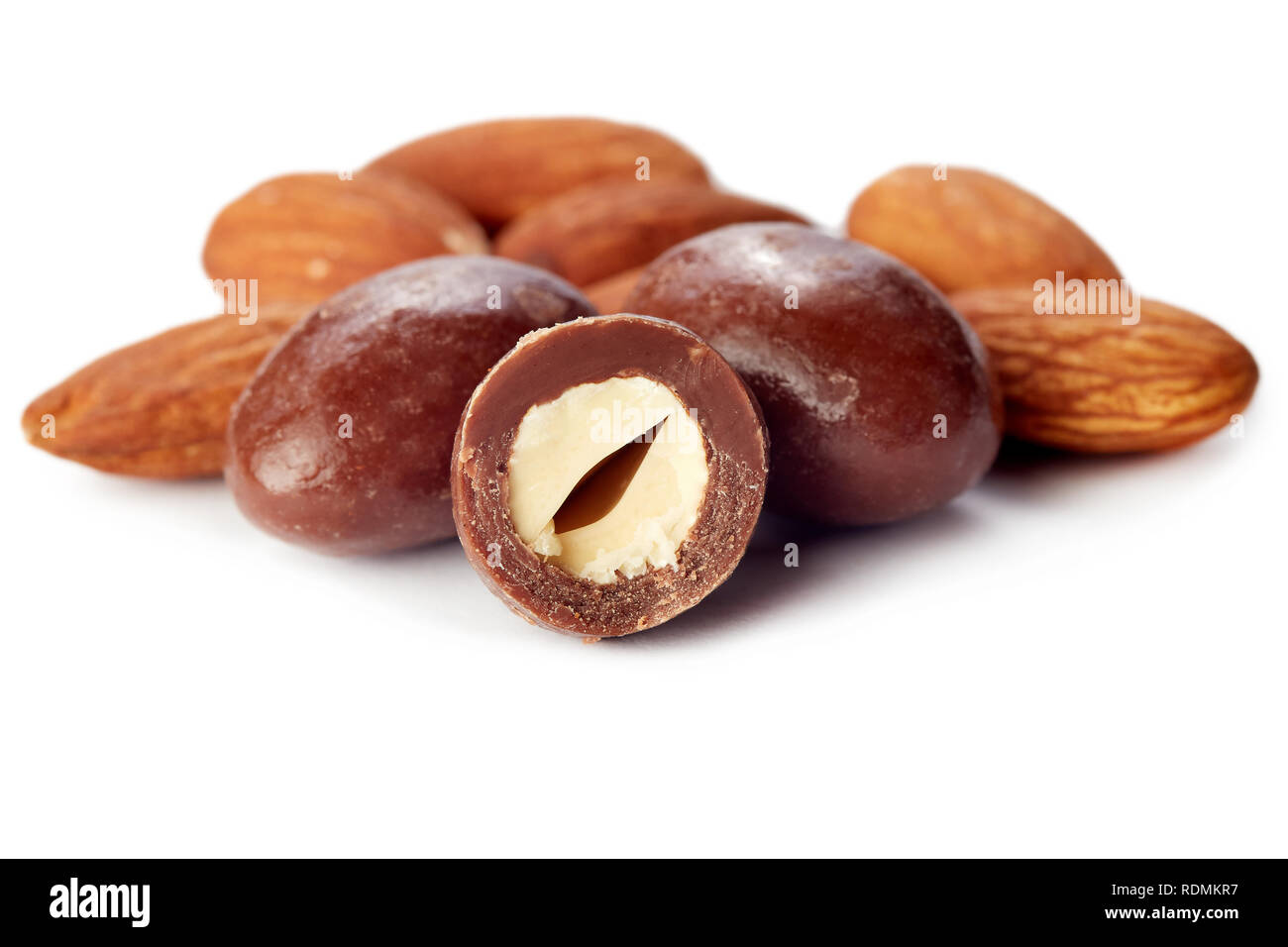 Almond chocolate balls candy isolated on white background Stock Photo Alamy