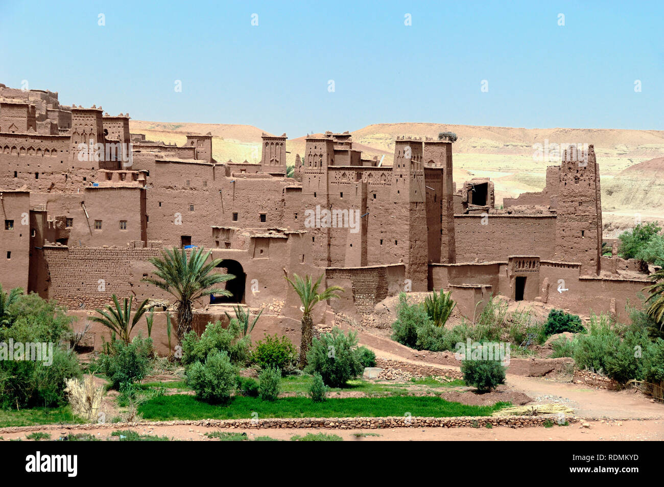 Ksar of Aït-Ben-Haddou aka Ait Benhaddou, an Adobe Earth Clay Built Fortified Village or Ighrem, and Popular Film Location Morocco Stock Photo
