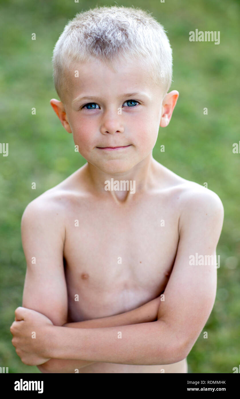 Portrait of a boy without T-shirt Stock Photo
