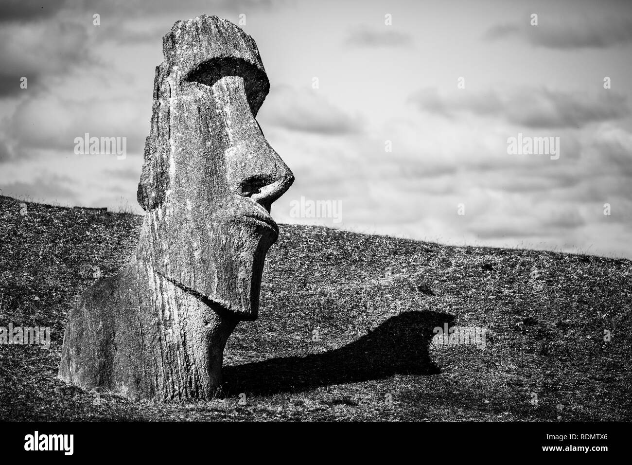 Rano Raraku Volcano, the Moais quarry where all were built on the past. Moais statues still are