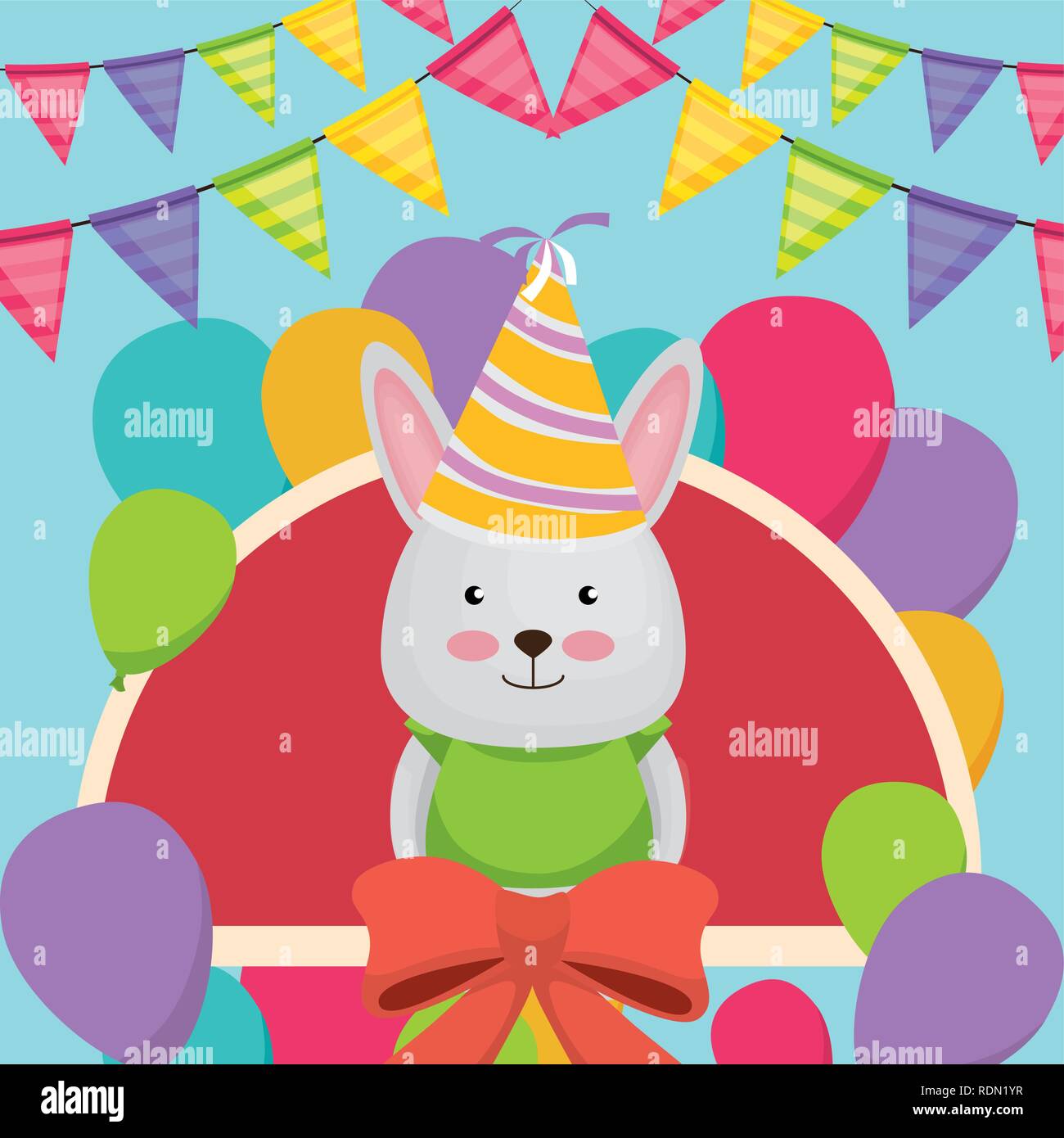 cute and little bunny with balloons helium vector illustration design ...