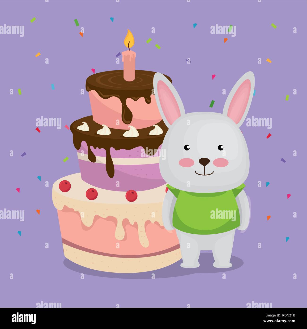 cute and little bunny with cake vector illustration design Stock Vector ...