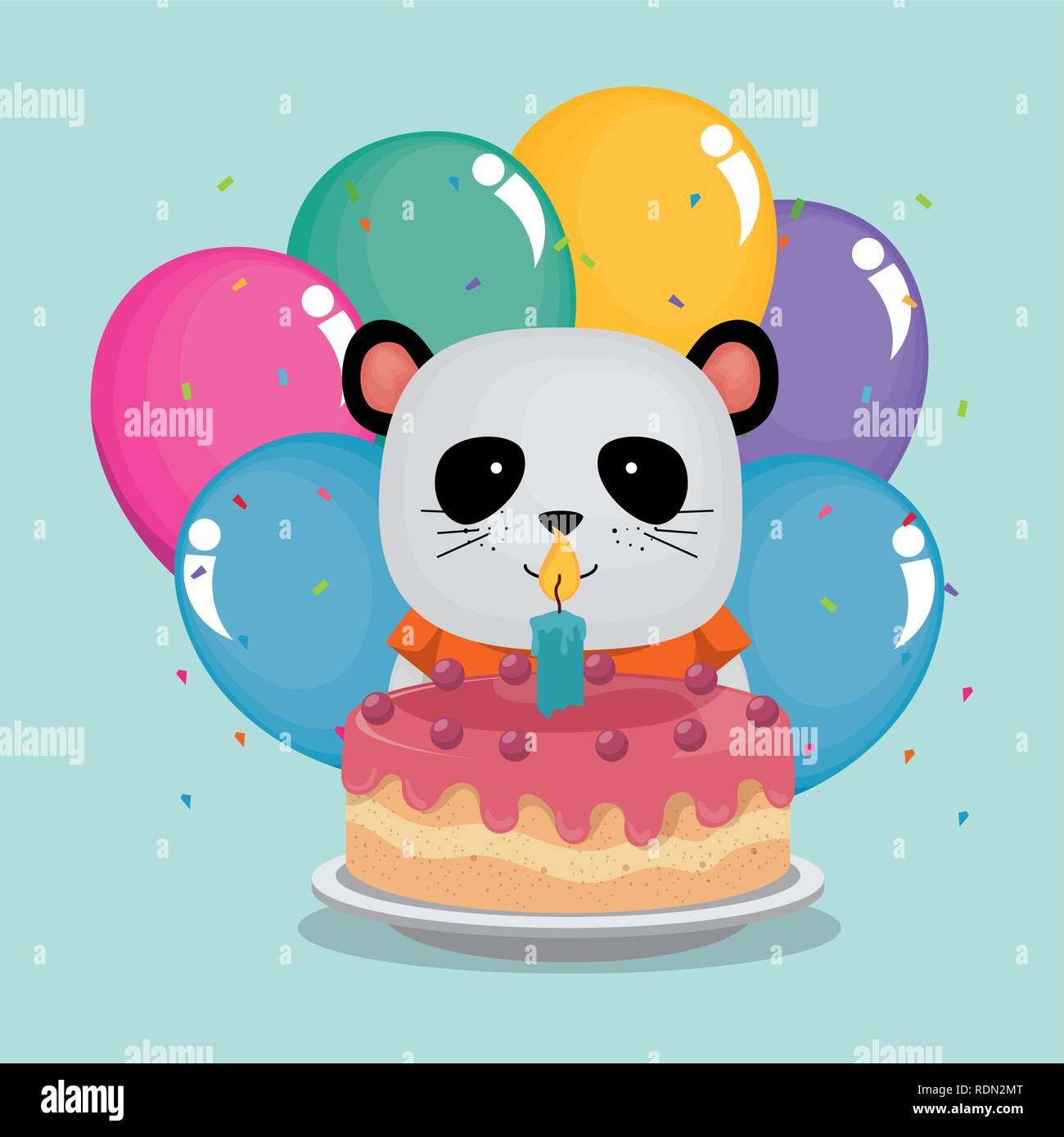 cute and little bear panda with cake vector illustration design Stock