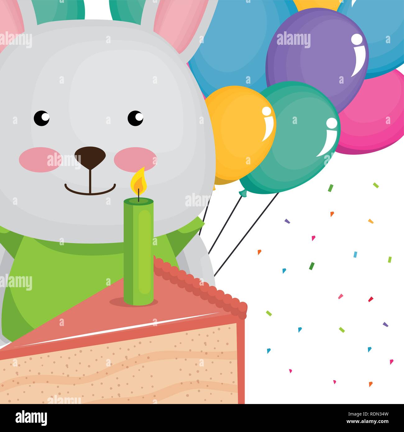 cute and little bunny with balloons and cake vector illustration design ...