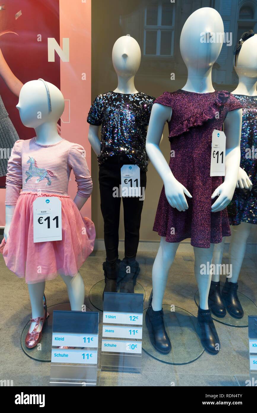 Children's mannequins of a fashion shop, North Rhine-Westphalia, Germany Stock Photo