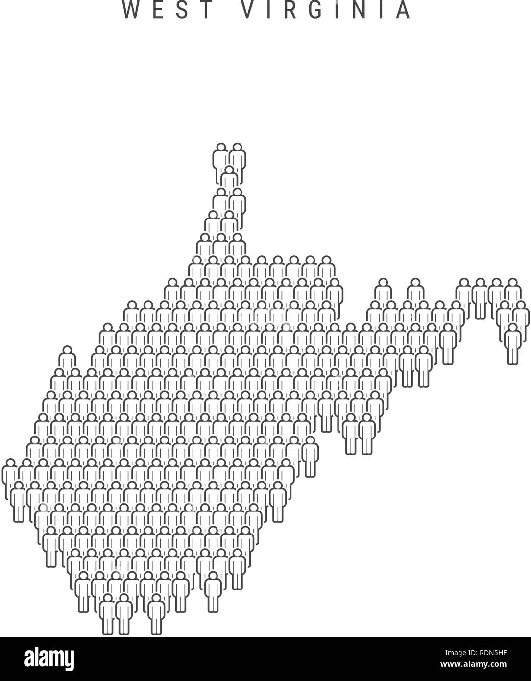 Vector People Map of West Virginia, US State. Stylized Silhouette