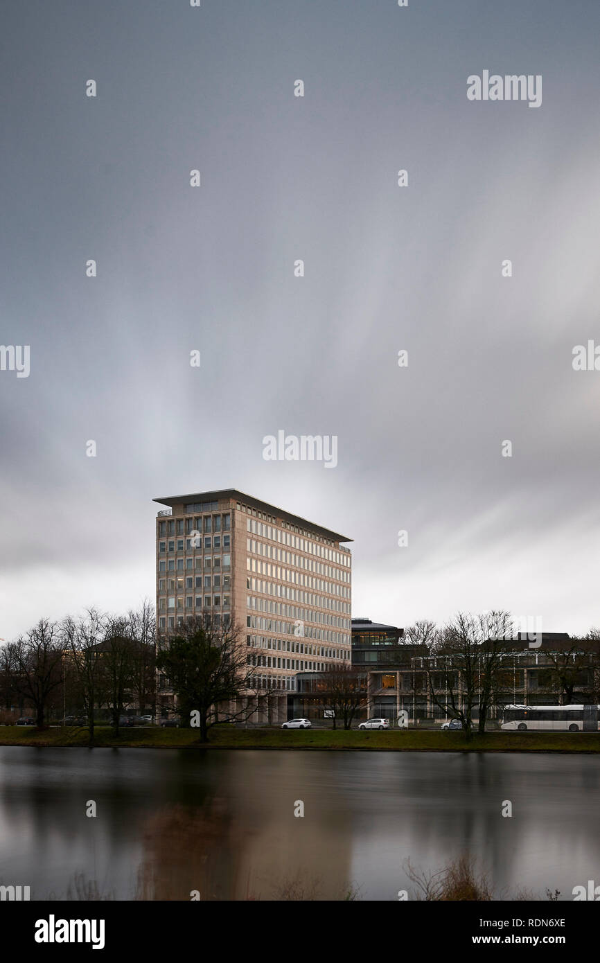 Kiel, Germany - January 17, 2019: Cityscape of the HSH-Nordbank building in Kiel, long exposure Stock Photo