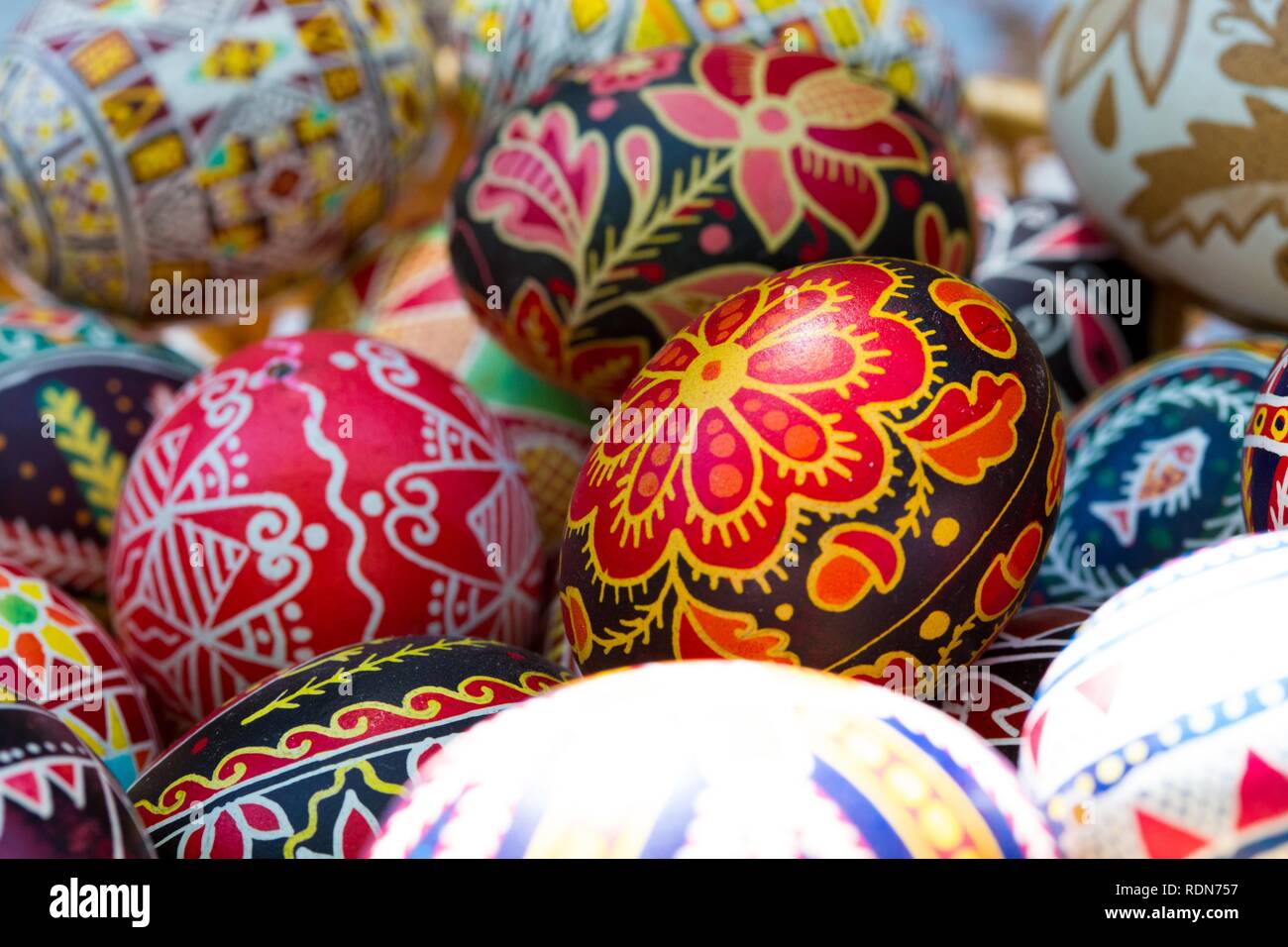 easter eggs with ukrainian ornament close up Stock Photo
