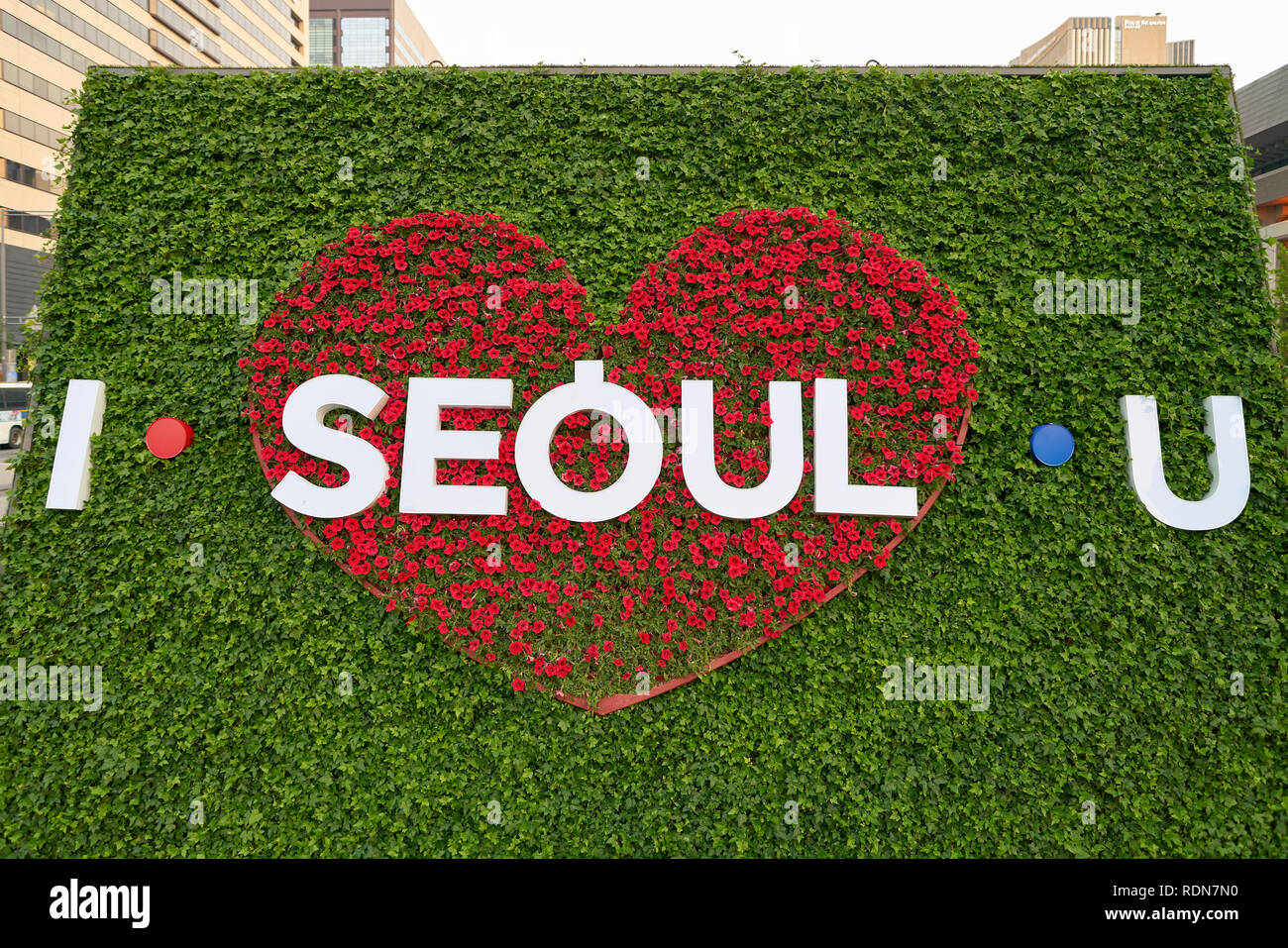 SEOUL, SOUTH KOREA - CIRCA MAY, 2017: I SEOUL U sign at downtown of the city. Seoul Special City is the capital and largest metropolis of the Republic Stock Photo