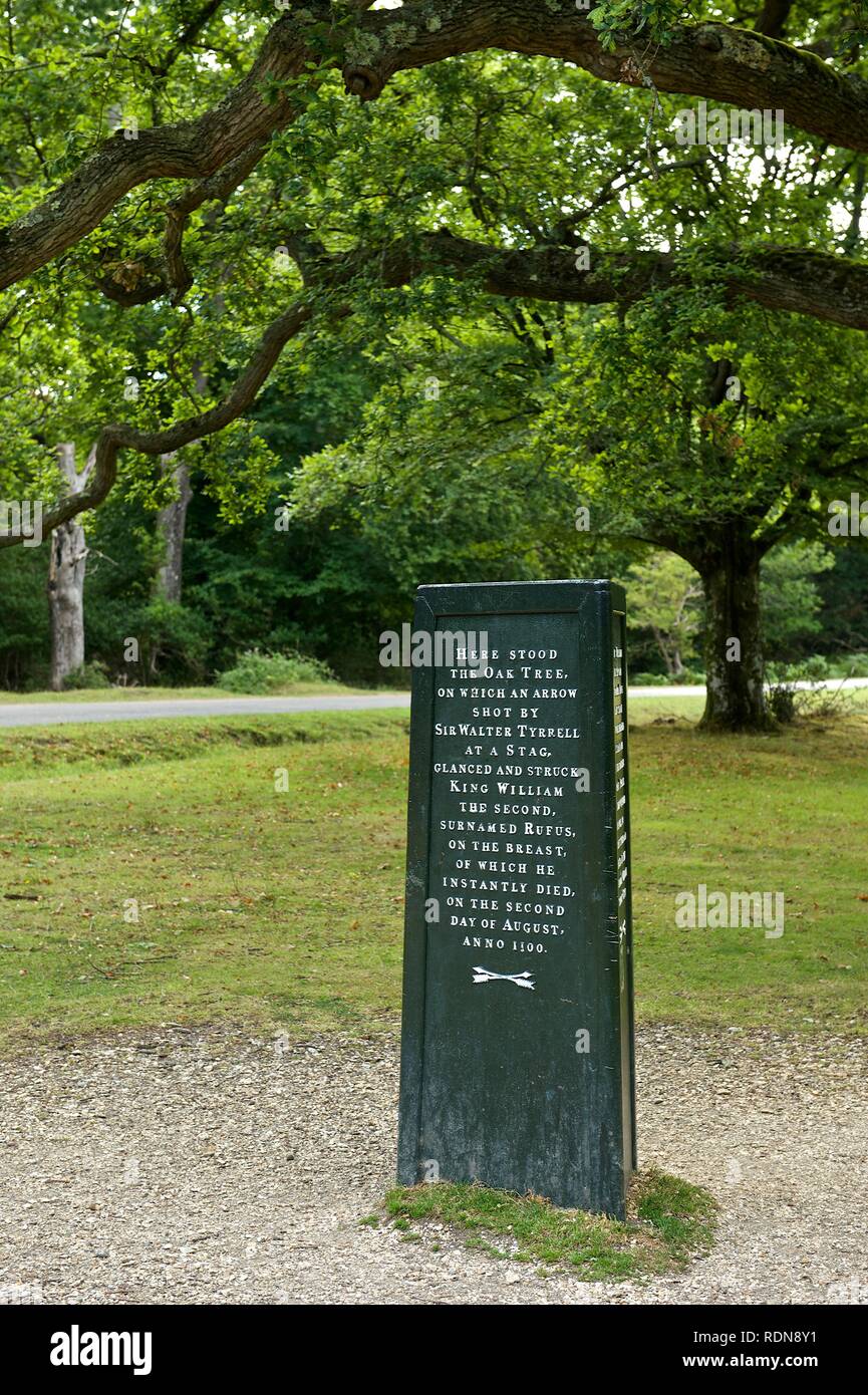 Rufus Stone, by A31 near Minstead, New Forest, Hampshire Stock Photo