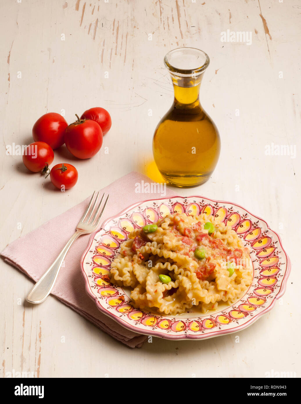 Lasagnetta riccia with olive oil and beans ragout Stock Photo