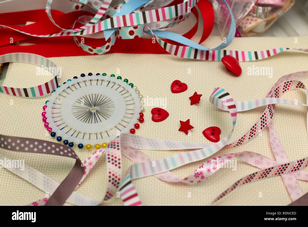 scrapbook background. ribbon with decoration Stock Photo - Alamy
