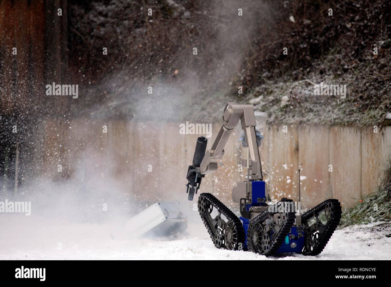 Radio control robot from the Telerob company to defuse explosives, bombs and other dangerous devices by remote control, the Stock Photo