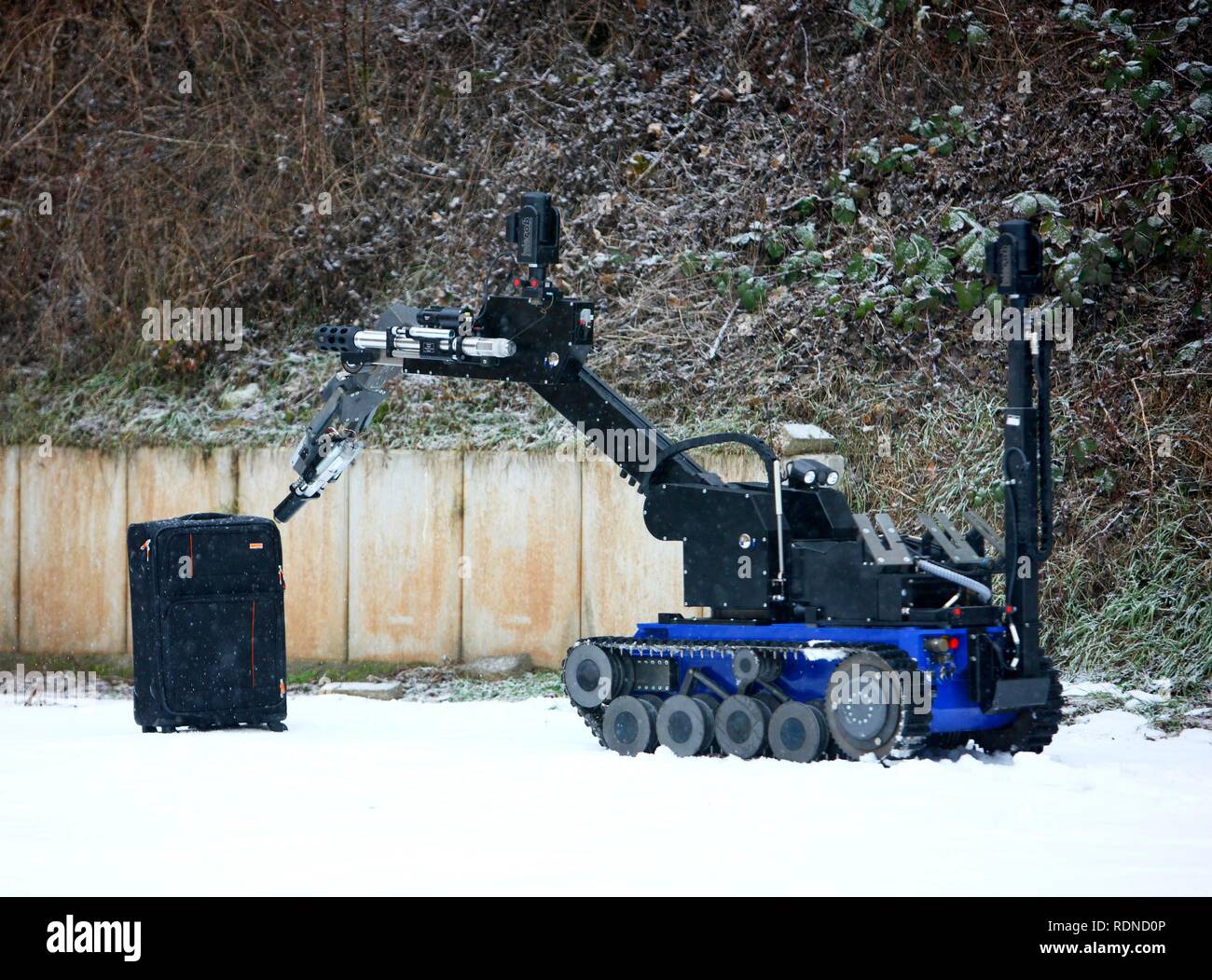 Radio control robot from the Telerob company to defuse explosives, bombs and other dangerous devices by remote control, the Stock Photo