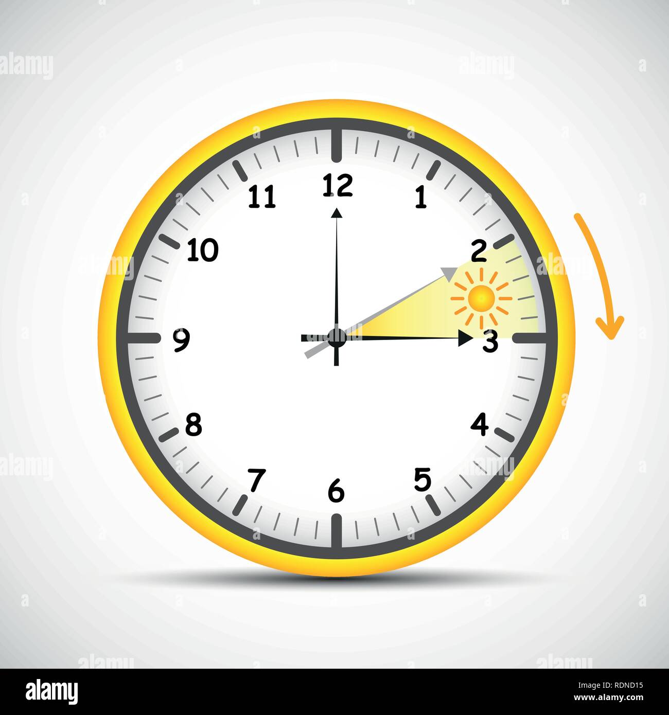summer time clock daylight saving time with red and sun vector illustration EPS10 Stock Vector