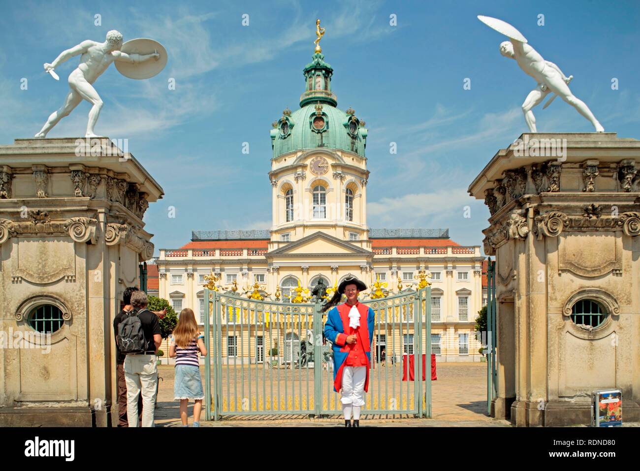 Historically dressed guard in front of Schloss Charlottenburg Palace, Berlin Stock Photo