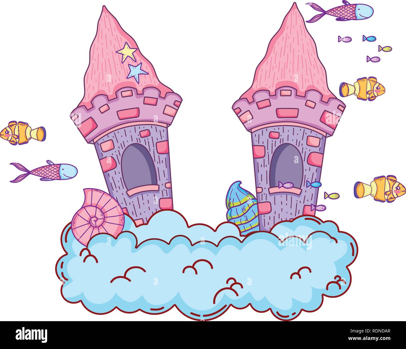 cute fairytale castle in the cloud undersea scene Stock Vector Image ...