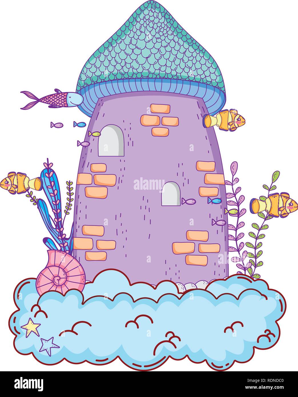 cute fairytale castle in the cloud undersea scene Stock Vector Image ...