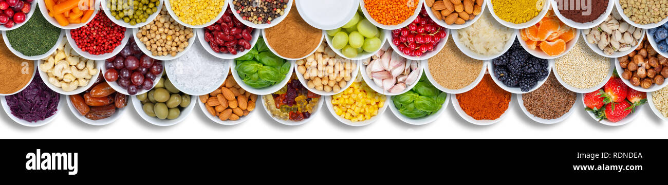 Fruits and vegetables food background spices ingredients berries banner copyspace copy space from above fruit Stock Photo