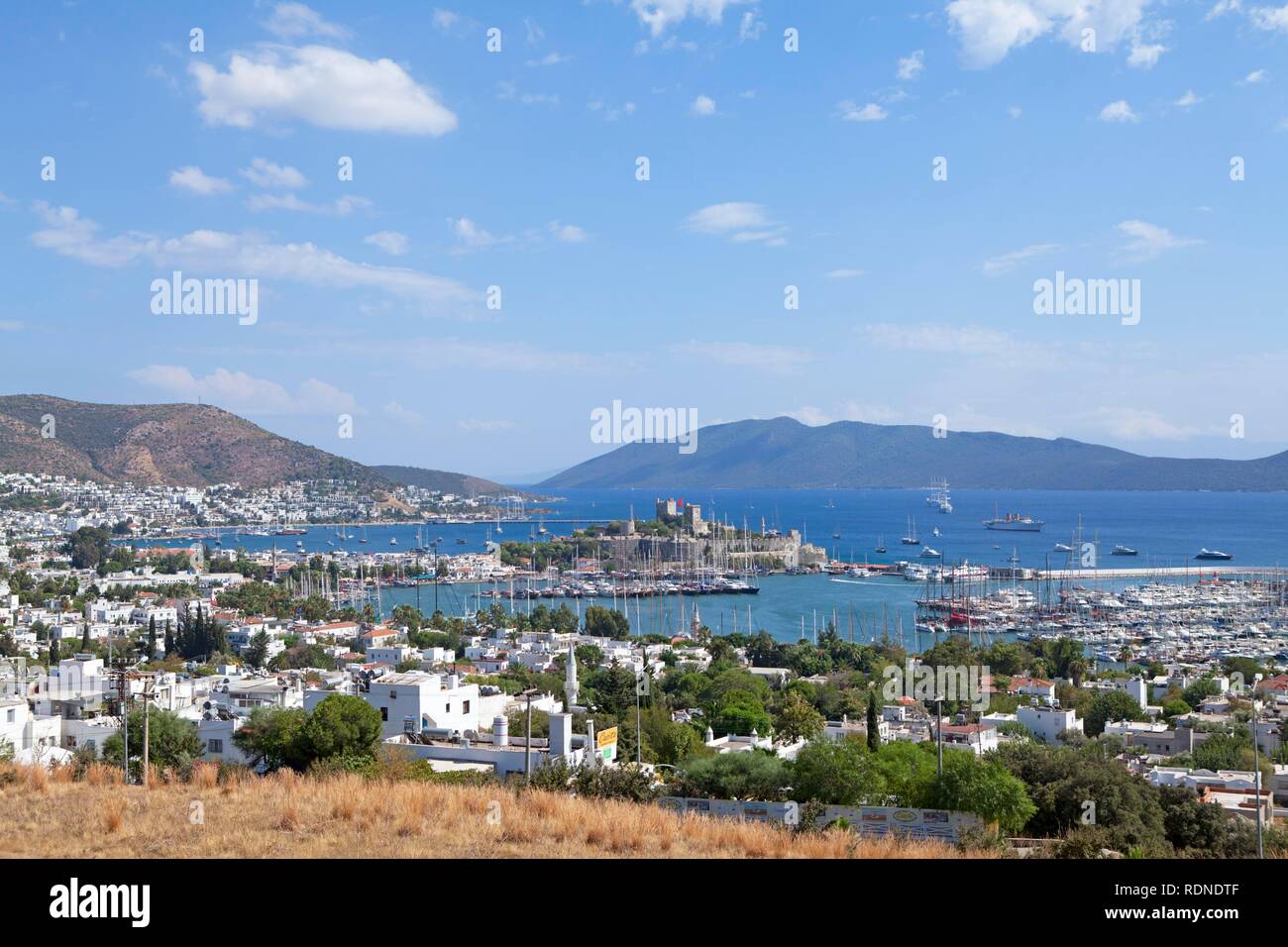 Castle and marina, Bodrum, Turkish Aegean, Turkey, Asia Stock Photo