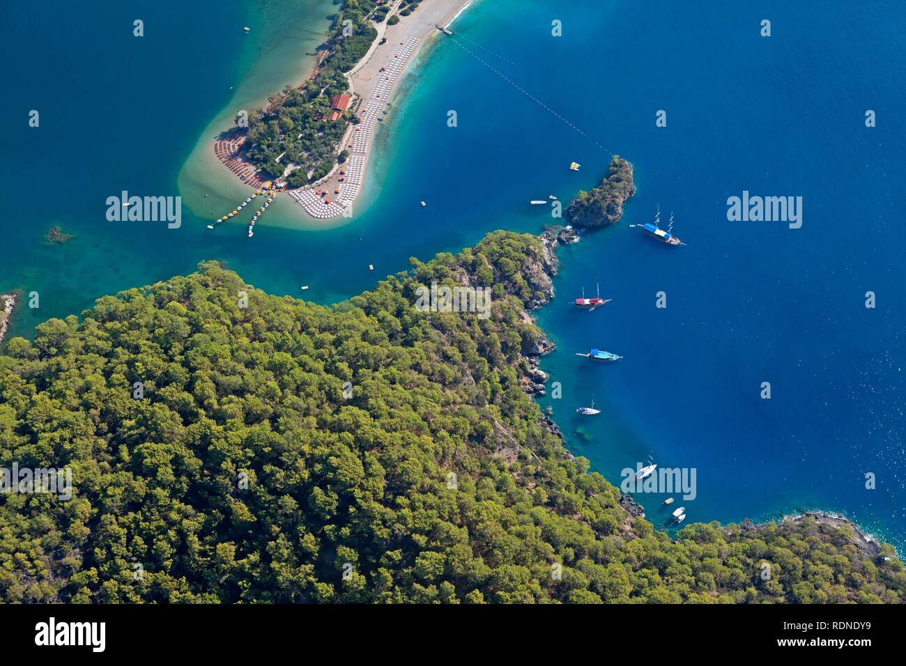 Aerial view, Oeluedeniz Bay near Fethiye, Turkish Aegean, Turkey, Asia Stock Photo