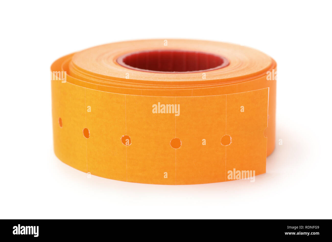 Orange sticky labels roll isolated on white Stock Photo