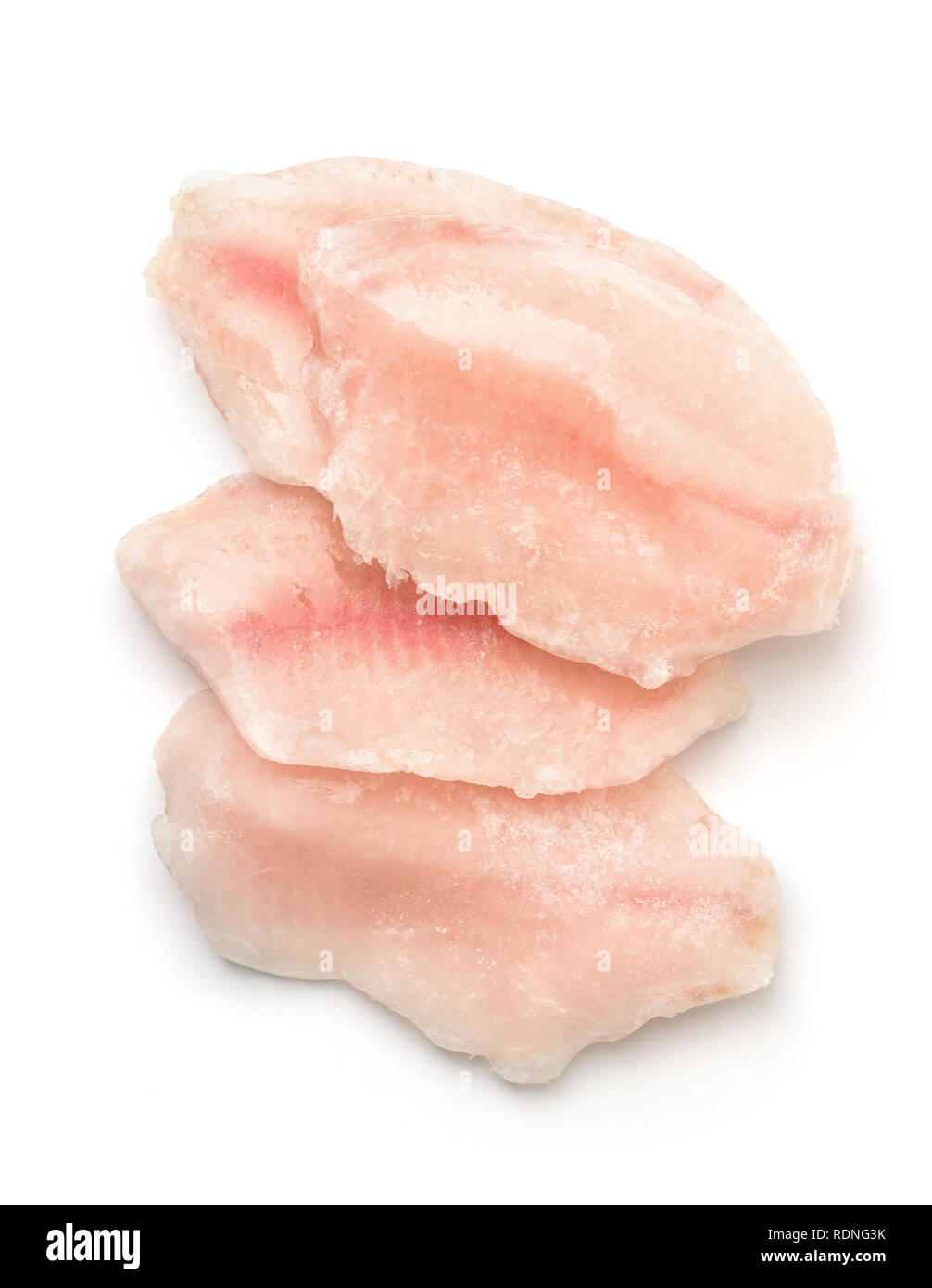 Top view of frozen fish fillet isolated on white Stock Photo