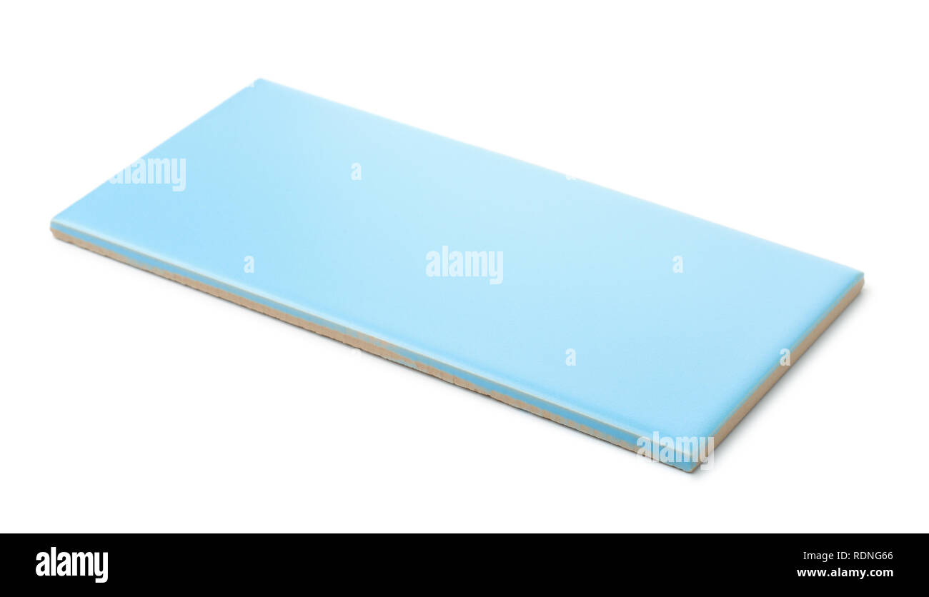 Blue wall brick ceramic tile isolated on white Stock Photo