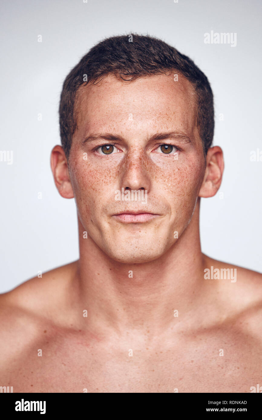 Portrait of athlete on gray background Stock Photo