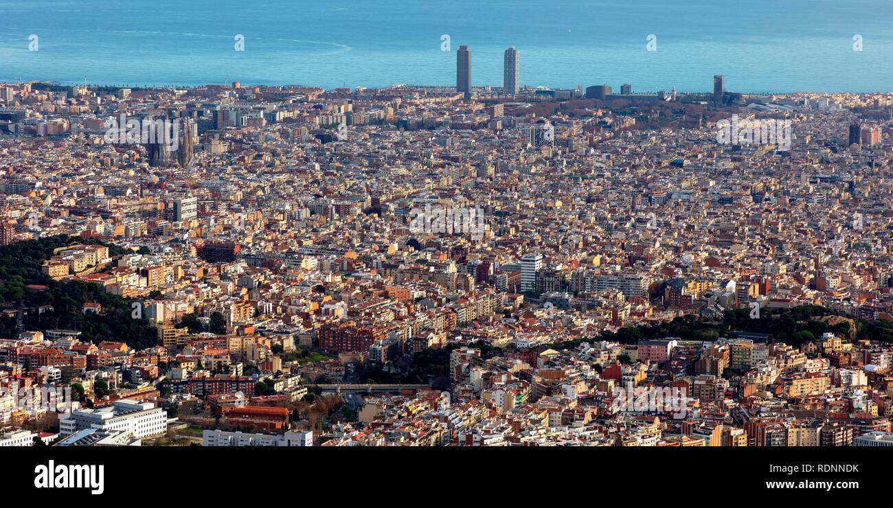 View of the city, Tibidabo, Barcelona, Catalonia, Spain Stock Photo