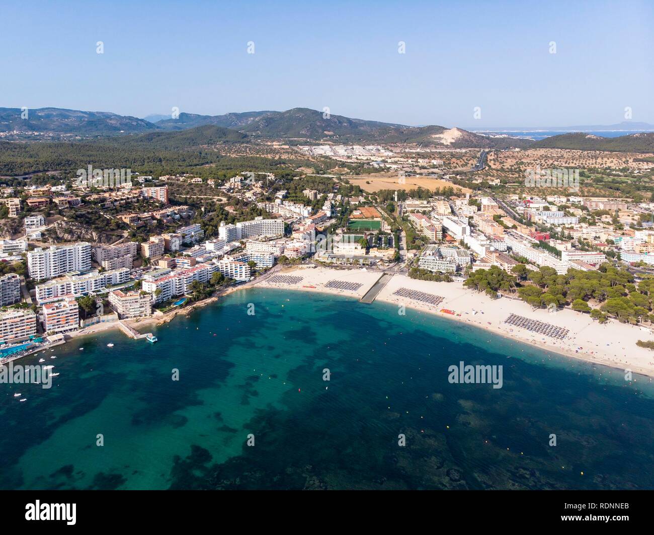 Aerial view, Santa Ponca and the marina of Santa Ponca, behind the Serra de Tramuntana, Majorca, Balearic Islands, Spain Stock Photo