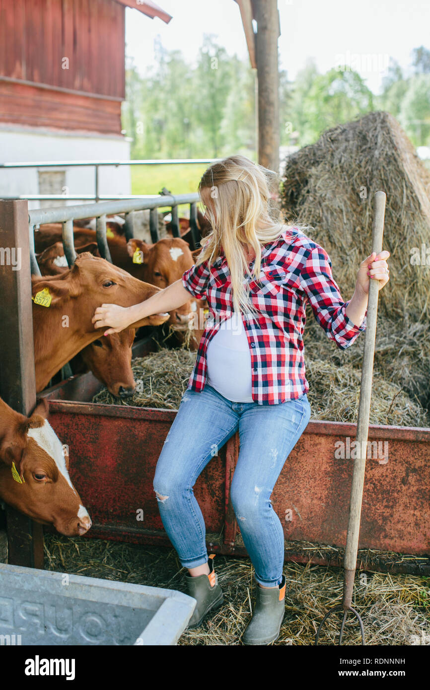 Pregnant woman on farm Stock Photo Alamy