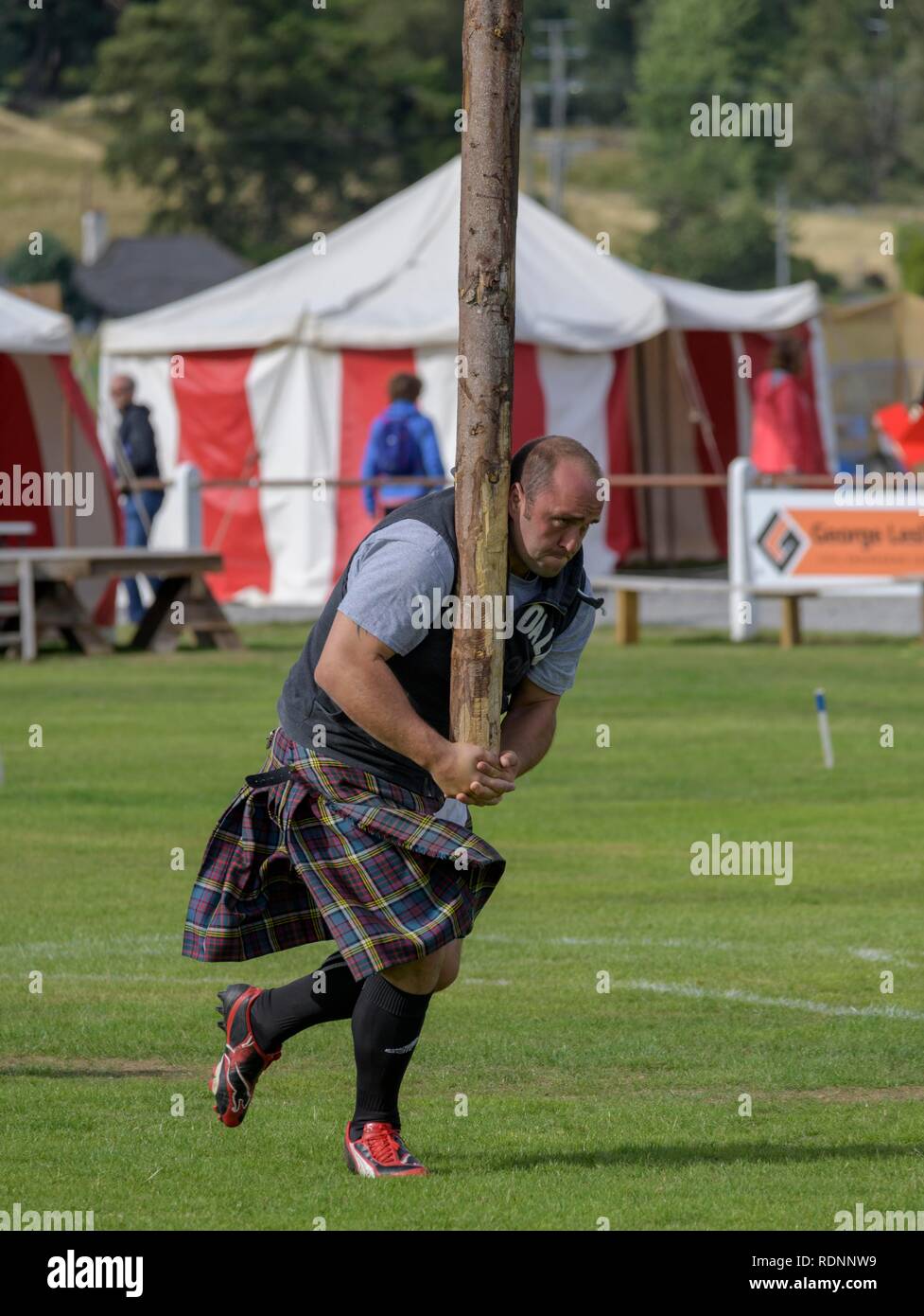 Tossing the caber, Highland Games, Newtonmore, Scotland, United Kingdom Stock Photo