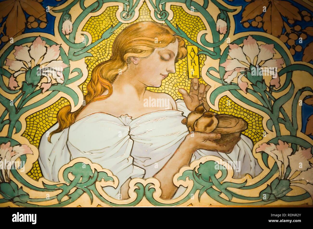 Art Deco mosaics in a bistrot, Lyon, France, Europe Stock Photo