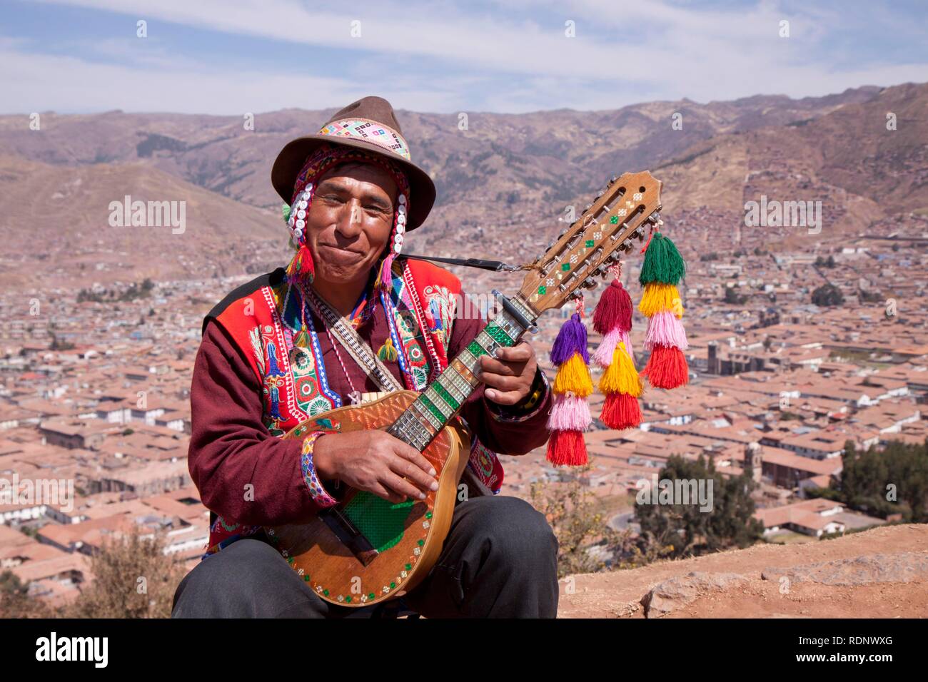 Musician wearing a traditional costume, Cuzco, Cusco, Peru, South ...