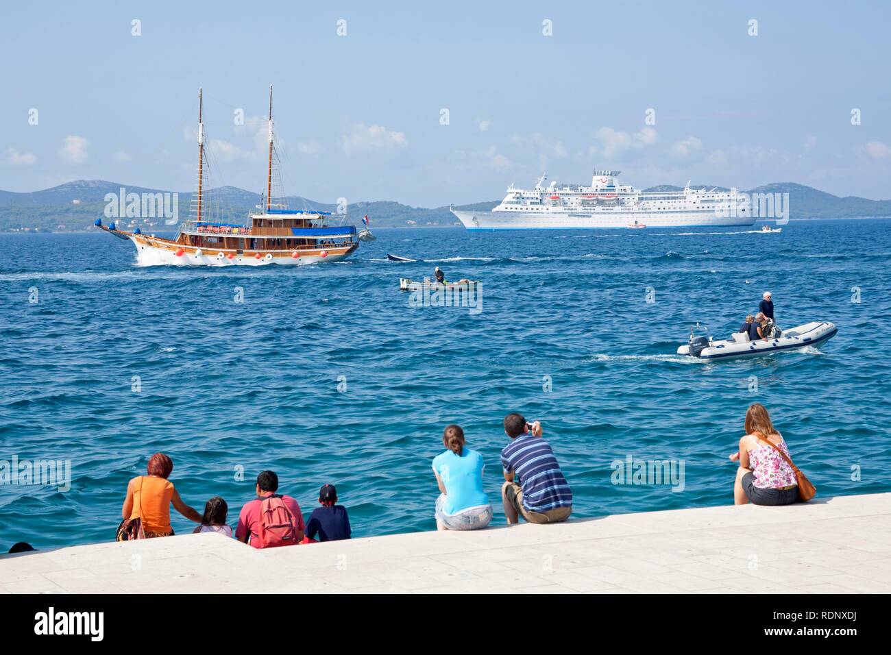 Ships off the water front of Zadar, Adriatic Coast, Dalmatia, Croatia, Europe Stock Photo