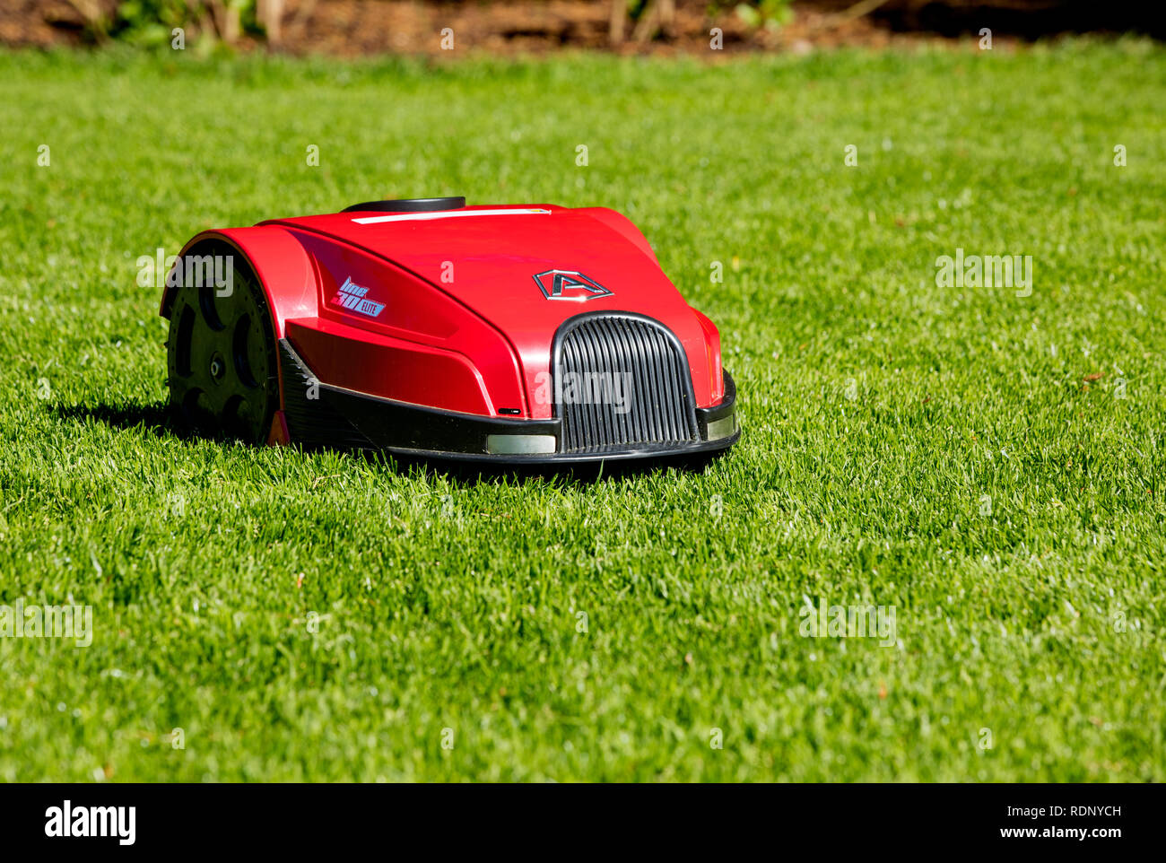 Electric lawn mower Stock Photo