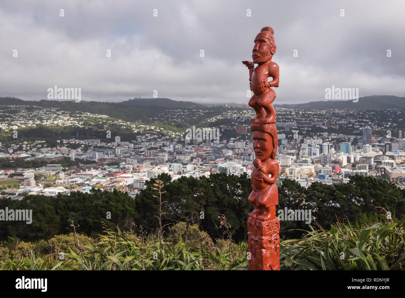 View from Mount Victoria of the harbor and  downtown  in Wellington, North Island, New Zealand. Stock Photo